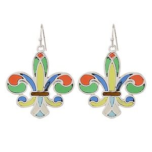 Fleur De Lis Epoxy Dangle Earrings